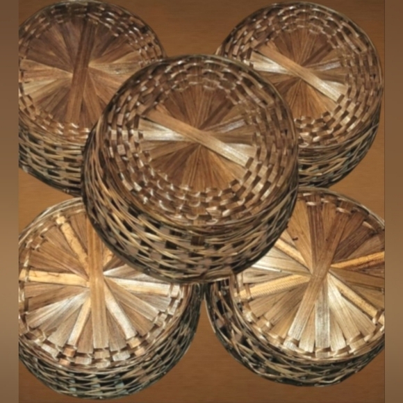 LOT OF 5 VINTAGE BAMBOO WOVEN BASKETS STORAGE 10.5" - Picture 3 of 4